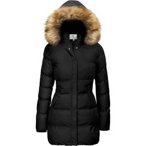 Women's Winter Thicken Puffer Coat Warm Jacket with Faux Fur Removable Hood